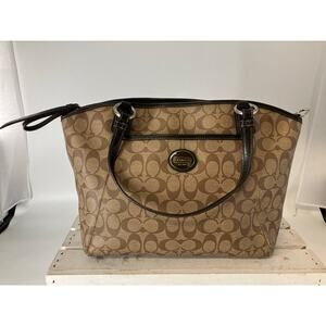 COACH F19816 LARGE TAN, BROWN PVC SIGNATURE PRINT HANDBAG